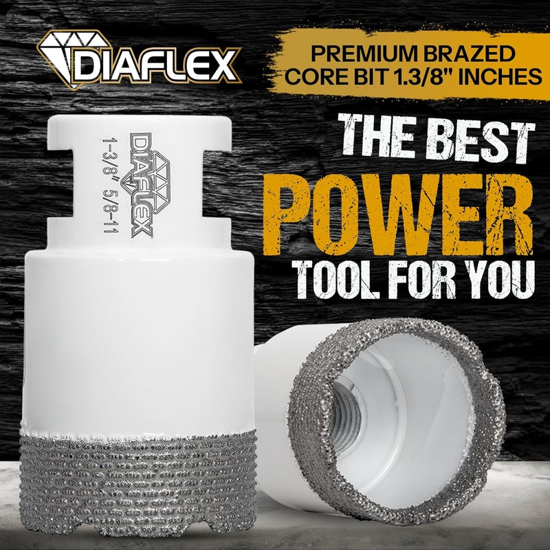 DIAFLEX Premium Brazed Core Bit – 1-3/8" Diamond Hole Saw for Porcelain, Ceramic, Stone, Dekton – 5/8"-11 Thread – Fast Clean Cuts – Vacuum Brazed – Wet or Dry Use - Image 2